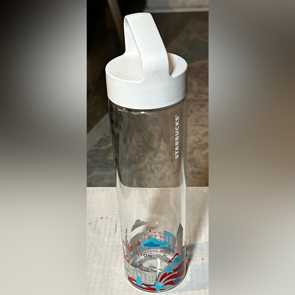 Starbucks Clear Bottle with White Lid and Washington DC Design